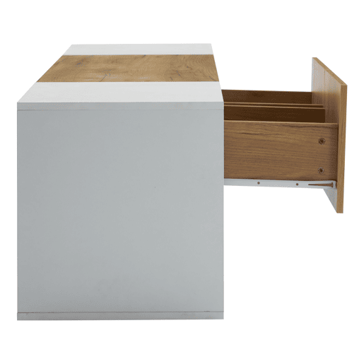 Móvel de TV de 3 níveis para TVs até 70 - Centro de entretenimento moderno com prateleiras de vidro e 2 gavetas - Madeira natural de carvalho + branco antigo