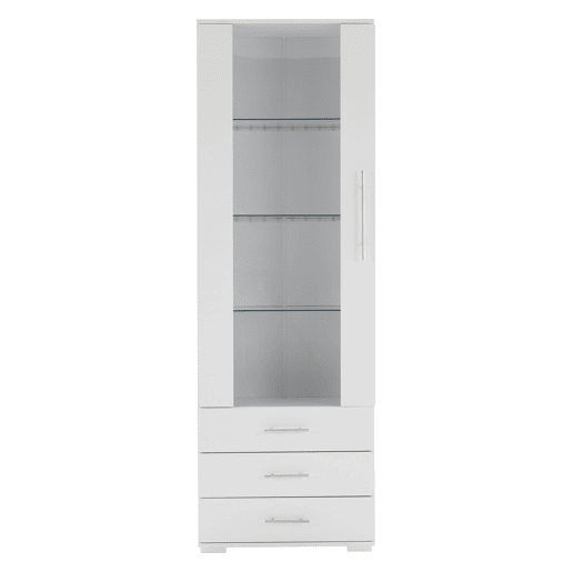 Vitrine de pé 60x35x180 cm - Vitrine de vidro com LED, vertical, com 3 gavetas - Branco Vitrine de pé 60x35x180 cm - Vitrine de vidro com LED, vertical, com 3 gavetas - Branco