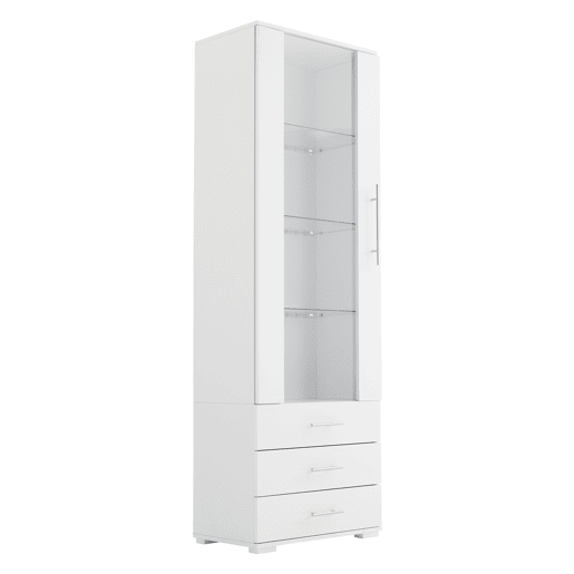 Vitrine de pé 60x35x180 cm - Vitrine de vidro com LED, vertical, com 3 gavetas - Branco Vitrine de pé 60x35x180 cm - Vitrine de vidro com LED, vertical, com 3 gavetas - Branco