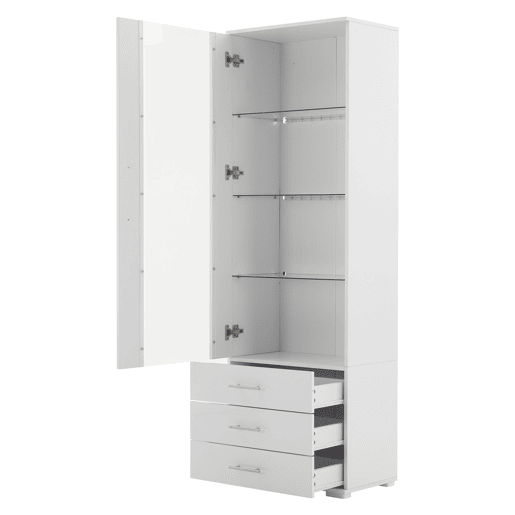 Vitrine de pé 60x35x180 cm - Vitrine de vidro com LED, vertical, com 3 gavetas - Branco Vitrine de pé 60x35x180 cm - Vitrine de vidro com LED, vertical, com 3 gavetas - Branco