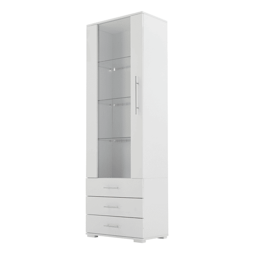 Vitrine de pé 60x35x180 cm - Vitrine de vidro com LED, vertical, com 3 gavetas - Branco Vitrine de pé 60x35x180 cm - Vitrine de vidro com LED, vertical, com 3 gavetas - Branco