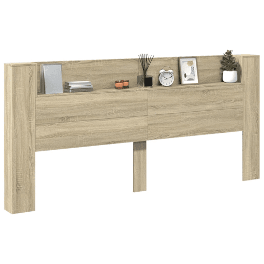Armário Cabeceira - Cabeceira de cama c luzes LED 220x16,5x103,5cm carvalho sonoma