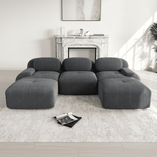 Sofá modular em U - sem montagem, antiderrapante, adequado para animais de estimação, com braços extra largos, estofamento elástico 32D - Cinza