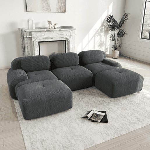 Sofá modular em U - sem montagem, antiderrapante, adequado para animais de estimação, com braços extra largos, estofamento elástico 32D - Cinza