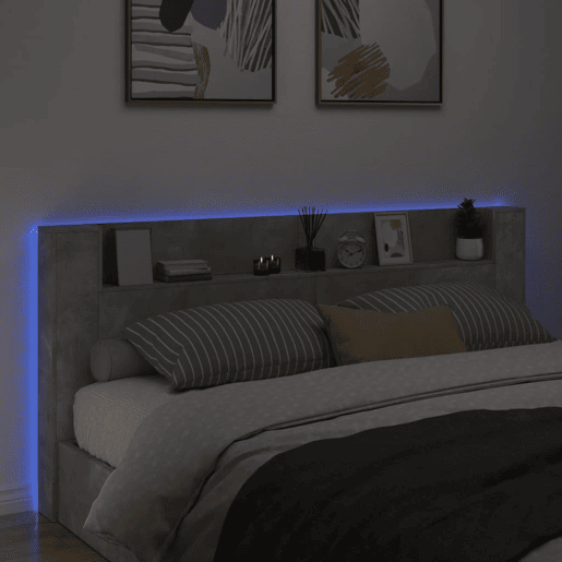 Armário Cabeceira - Cabeceira de cama c luzes LED 220x16,5x103,5 cm cinza cimento