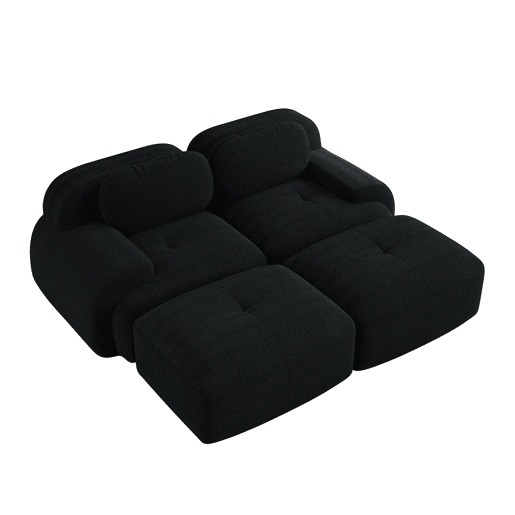 Sofá de 2 lugares - Modular com chaise longue, antiderrapante, apoios de braços ergonómicos e estofamento elástico - Preto