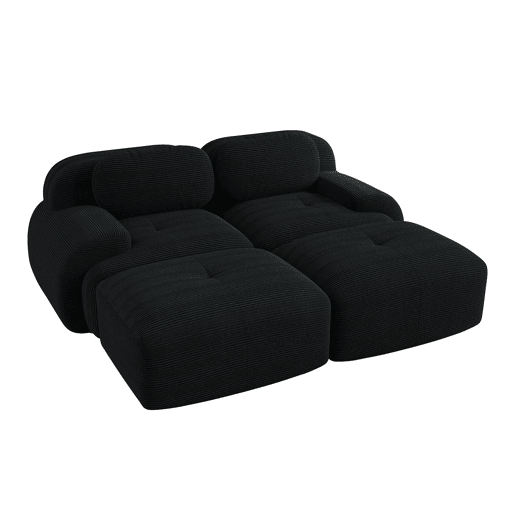 Sofá de 2 lugares - Modular com chaise longue, antiderrapante, apoios de braços ergonómicos e estofamento elástico - Preto