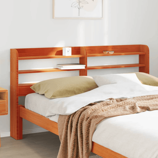 Cabeceira - Cabeceira de cama com prateleiras 150 cm pinho maciço castanho-mel