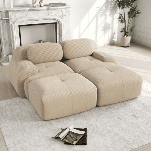 Sofá modular de 2 lugares - com chaise longue, antiderrapante, ergonómico, estofamento altamente elástico - Bege