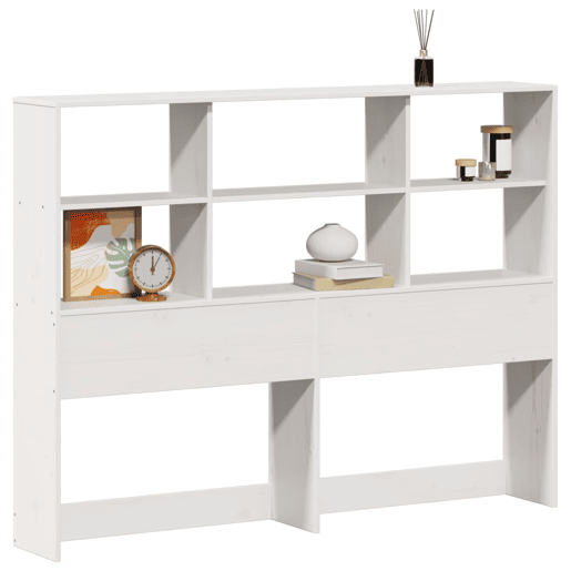 Cabeceira - Cabeceira de cama com arrumação 160 cm madeira de pinho maciça branco