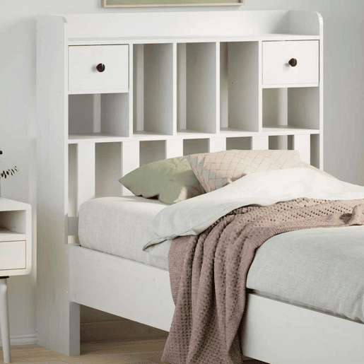 Cabeceira - Cabeceira de cama com arrumação 90 cm madeira de pinho maciça branco
