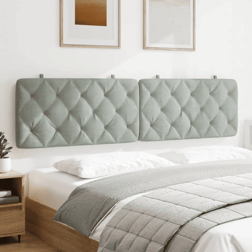 Almofadão de Cabeceira - Cabeceira de cama 200 cm veludo cinzento-claro