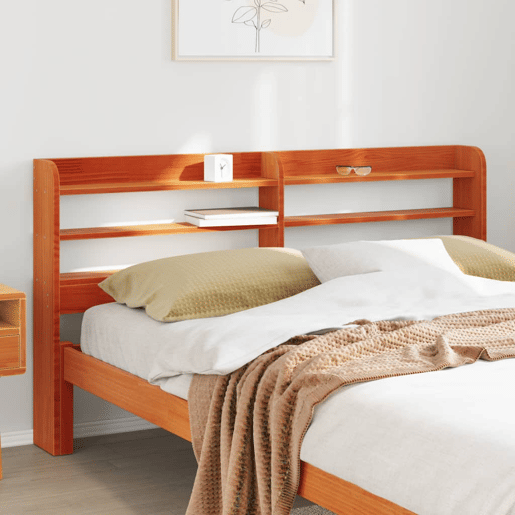 Cabeceira - Cabeceira de cama com prateleiras 135 cm pinho maciço castanho-mel