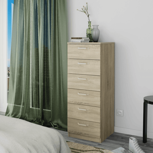 Briebe Prakt Cômoda de Quarto, Sinfonier 6 Gavetas, 110x40x40 cm, Quarto Casal, Juvenil, Infantil, , Madeira