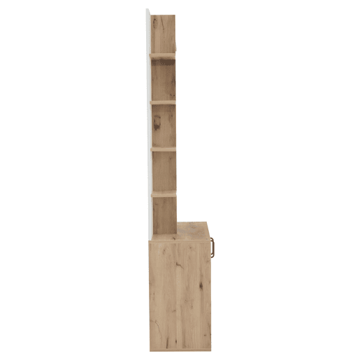 Cabideiro 75x33x180 cm - Com armário, arrumação para sapatos, com cabides, 5 compartimentos de arrumação, cor madeira original + branco