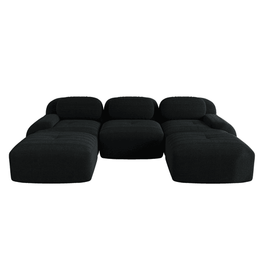 Sofá modular U - sem montagem, antiderrapante, adequado para animais de estimação, braços extra largos - Preto