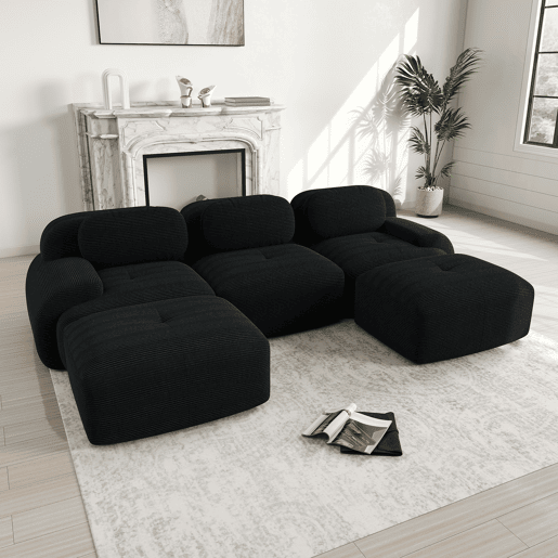 Sofá modular U - sem montagem, antiderrapante, adequado para animais de estimação, braços extra largos - Preto