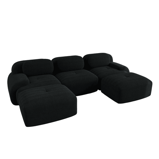 Sofá modular U - sem montagem, antiderrapante, adequado para animais de estimação, braços extra largos - Preto