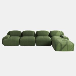 Sofá de canto para 4 pessoas - Com estofamento 32D de alta elasticidade, antiderrapante, com chaise longue, braços extra largos, combinável sem montagem - Verde