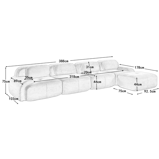 Sofá de canto para 4 pessoas - Com estofamento 32D de alta elasticidade, antiderrapante, com chaise longue, braços extra largos, combinável sem montagem - Verde