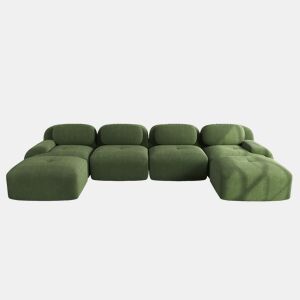 Sofá modular em U - sem montagem - Veludo cotelê respirável, enchimento 32D de alta elasticidade, braços extra largos, ergonómico e adequado para animais de estimação - Verde