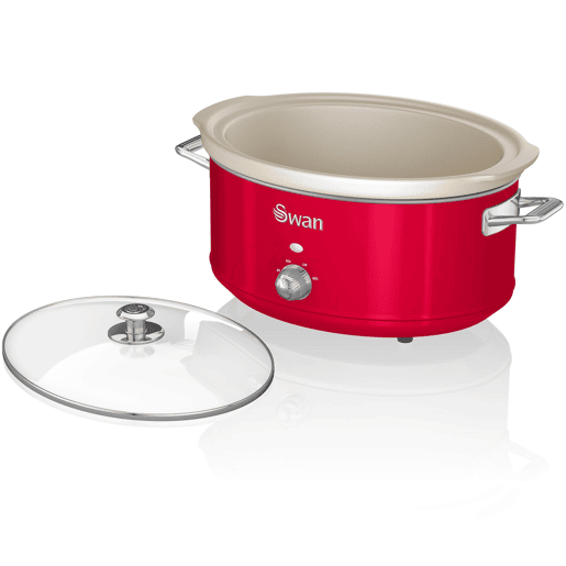SWAN SF17031RNEU Retro Slow Cooker 6,5L, Panela de Cerâmica Antiaderente sem PFOA e PTFE, 320, Vermelho