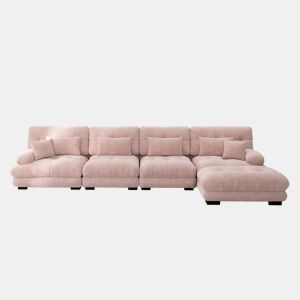 Sofá modular de 4 lugares - Conjunto de sofás em L com otomano móvel - Rosa