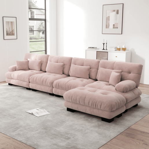Sofá modular de 4 lugares - Conjunto de sofás em L com otomano móvel - Rosa