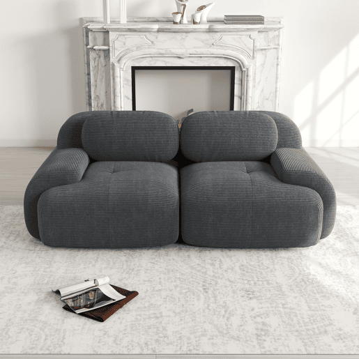 Sofá loveseat 82'' - Modular combinável, com braços curvos, base antiderrapante e estofamento elástico, para sala, quarto e cinema em casa - Cinza