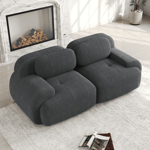 Sofá loveseat 82'' - Modular combinável, com braços curvos, base antiderrapante e estofamento elástico, para sala, quarto e cinema em casa - Cinza