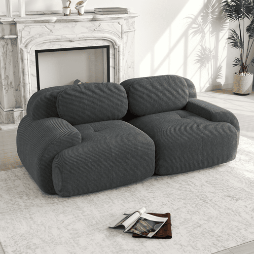 Sofá loveseat 82'' - Modular combinável, com braços curvos, base antiderrapante e estofamento elástico, para sala, quarto e cinema em casa - Cinza
