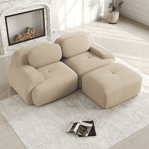 Sofá de canto 82'' - Modular, com braços curvos, sem montagem, espuma viscoelástica, para sala de estar, áreas de descanso e quarto - Bege