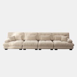 Sofá modular de 4 lugares - Ecksofa com assento profundo, Chenille, Sofá-cama confortável - Café claro