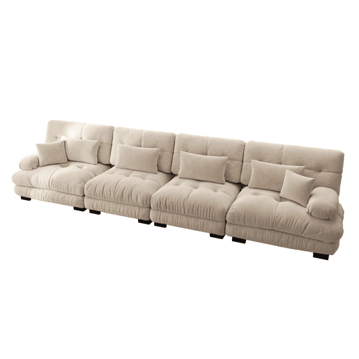 Sofá modular de 4 lugares - Ecksofa com assento profundo, Chenille, Sofá-cama confortável - Café claro