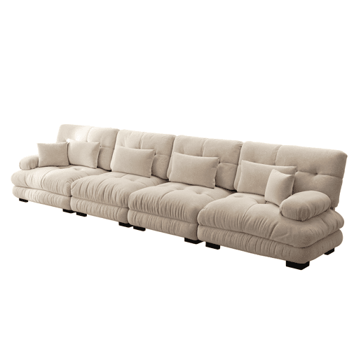 Sofá modular de 4 lugares - Ecksofa com assento profundo, Chenille, Sofá-cama confortável - Café claro