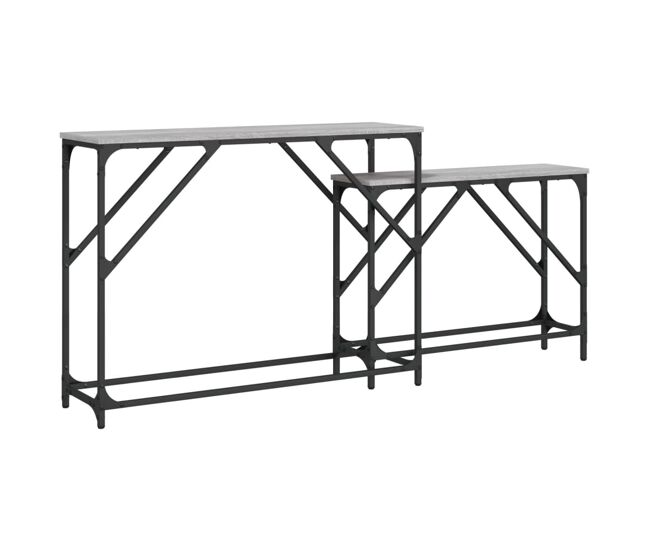 2 pzas mesas de consola apilables - mesas de entrada madera ingeniería gris sonoma