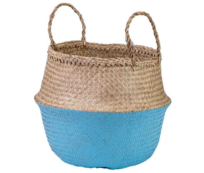 Capazo con asas natural, azul, d35x30/46h cm