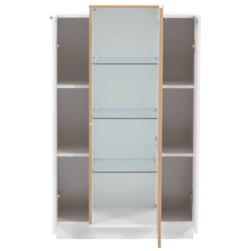 Móvel de sala 74x40x120 cm - Vitrine com 3 portas, LED, prateleira de vidro e gaveta - Alto brilho