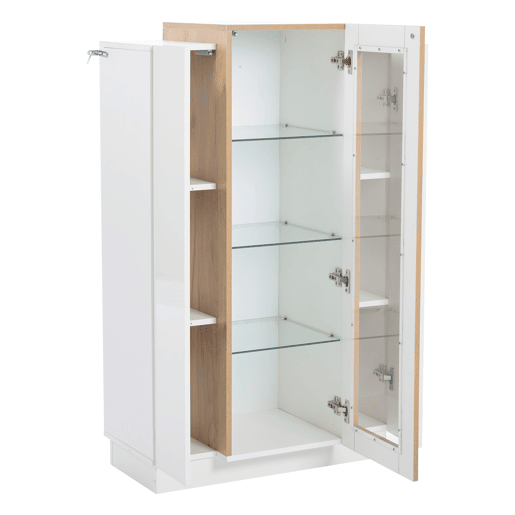 Móvel de sala 74x40x120 cm - Vitrine com 3 portas, LED, prateleira de vidro e gaveta - Alto brilho