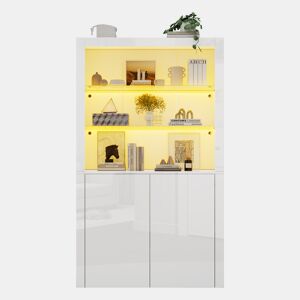 Aparador para sofá 100x35x170 cm - Armário de arrumação de alto brilho com luzes LED, vitrina com vidro temperado - Branco