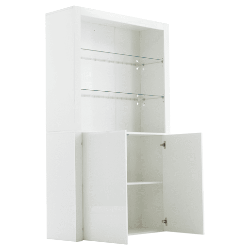 Aparador para sofá 100x35x170 cm - Armário de arrumação de alto brilho com luzes LED, vitrina com vidro temperado - Branco