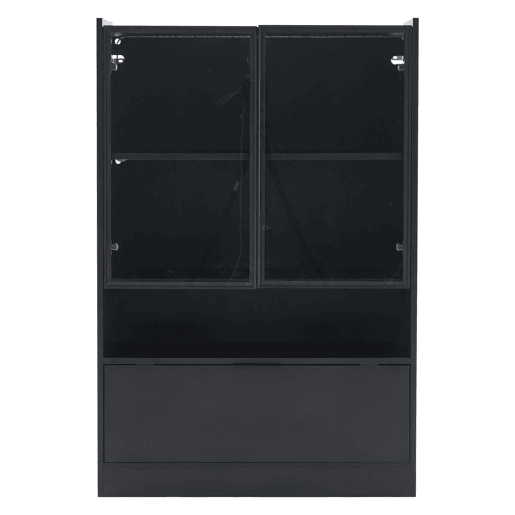 Vitrine LED moderna 120 cm - Com iluminação LED de 16 cores, vitrine de vidro com portas de vidro e porta basculante - Preto