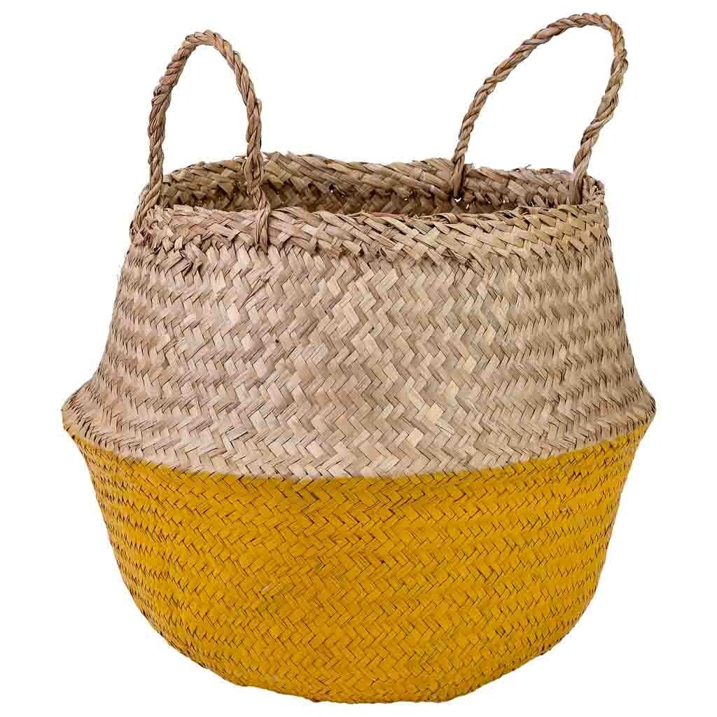 Capazo con asas natural, amarillo, d35x30/46h cm