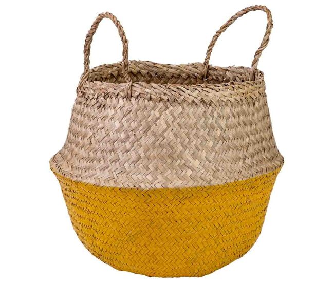 Capazo con asas natural, amarillo, d35x30/46h cm