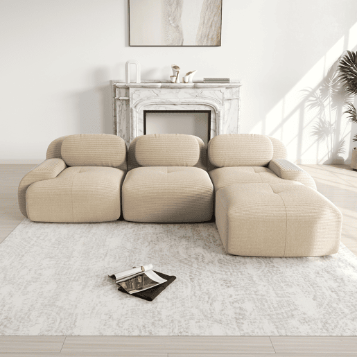 Sofá modular de canto - ergonómico, adequado para animais de estimação, braços extra largos - Bege