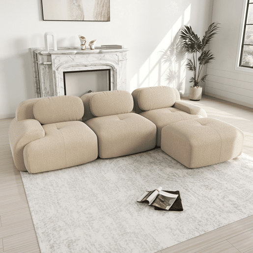 Sofá modular de canto - ergonómico, adequado para animais de estimação, braços extra largos - Bege