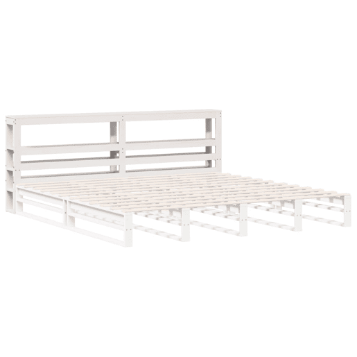 Cabeceira - Cabeceira de cama com prateleiras 200 cm madeira de pinho maciça branco