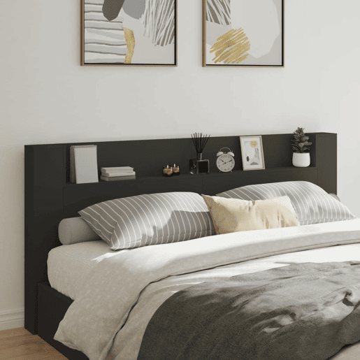 Armário de Cabeceira - Cabeceira de cama com luzes LED 220x16,5x103,5 cm preto