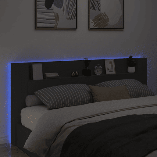 Armário de Cabeceira - Cabeceira de cama com luzes LED 220x16,5x103,5 cm preto