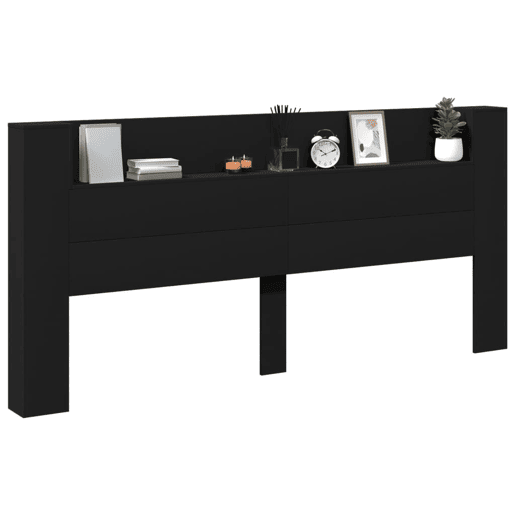 Armário de Cabeceira - Cabeceira de cama com luzes LED 220x16,5x103,5 cm preto